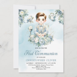 Little boy Formal attire heliga bible blue blommig Inbjudningar