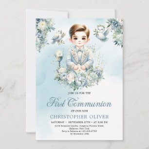 Little boy Formal attire heliga bible blue blommig Inbjudningar