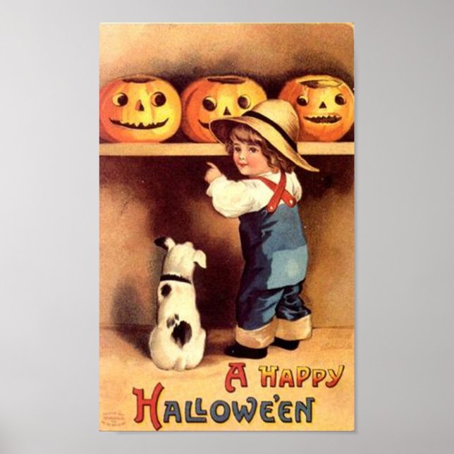 Little Boy med Hund och Pumpkins Poster (Framsidan)