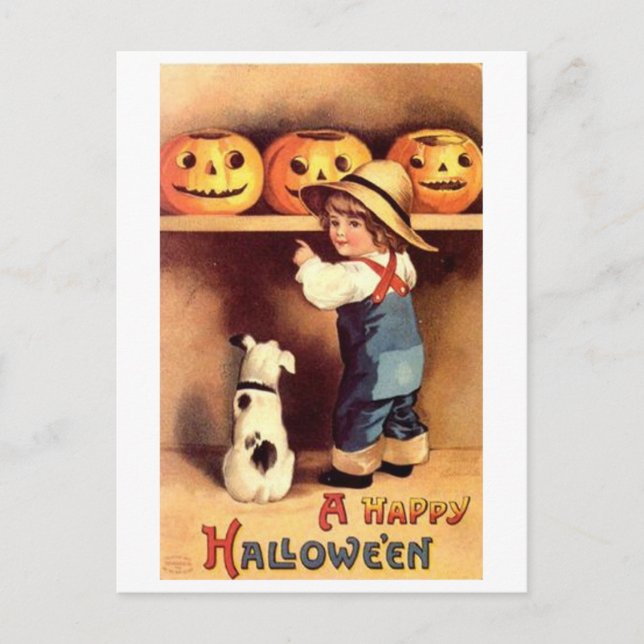 Little Boy med Hund och Pumpkins Vykort (Framsida)