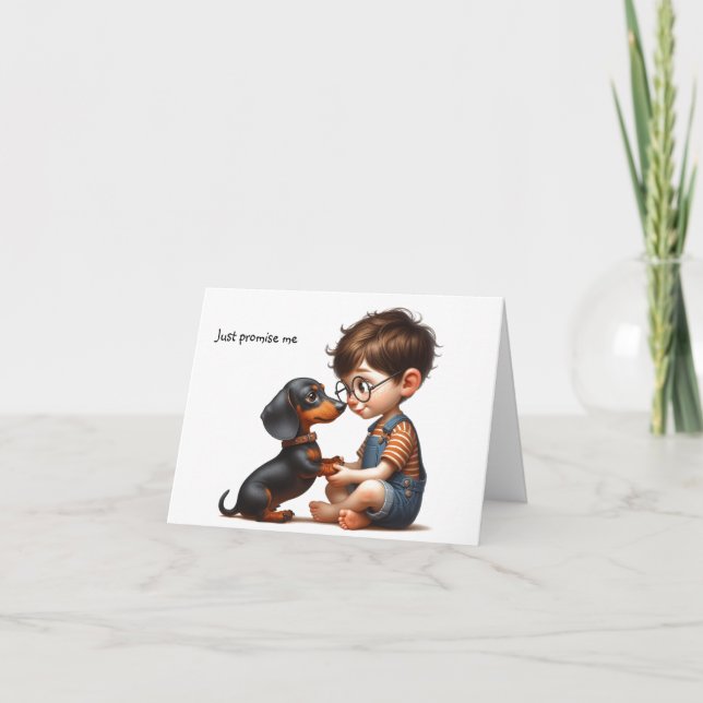 Little Boy och Dachshund Kort (Framsida)