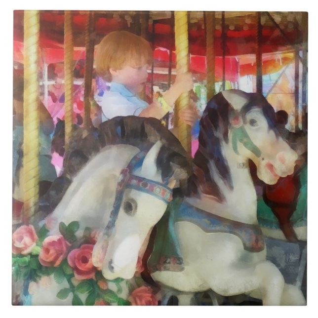 Little Boy on Carousel Kakelplatta (Framsidan)