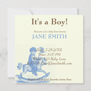 Little Boy on Rocking Horse Antique Theme Inbjudningar