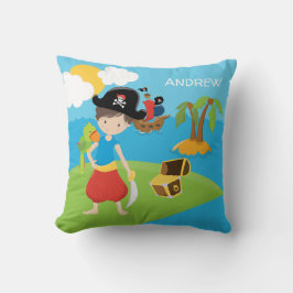 Little Boy Pirat med Treasure och Parrot Kudde