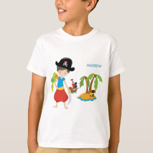 Little Boy Pirat med Treasure och Parrot T Shirt