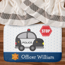 Little Boy Police Officer och Car Badrumsmatta