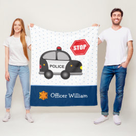 Little Boy Police Officer och Car Fleecefilt