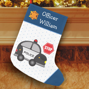 Little Boy Police Officer och Car Kid Liten Julstrumpa
