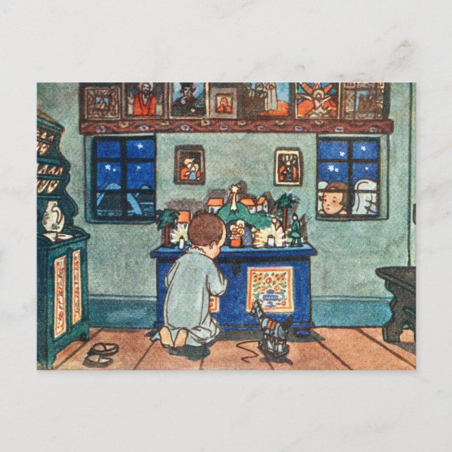 Little Boy Praying Helg Vykort (Framsida)