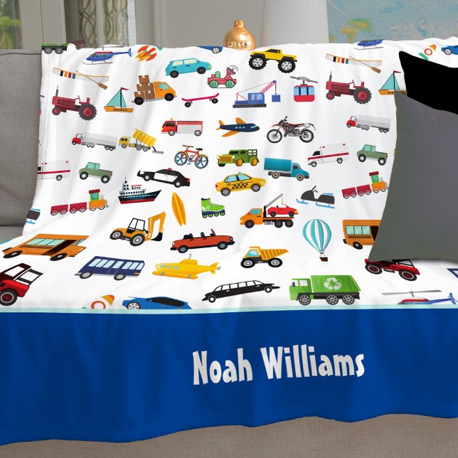 Little Boy Sak som flyttar Fordon Cars Kid Namn Fleecefilt (Wrap your young boy in a fun blanket designed with his favorite vehicles! You can add a name, too :))