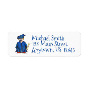 Little Boy Student Blue Cap Gown Studentfest Returadress Etikett