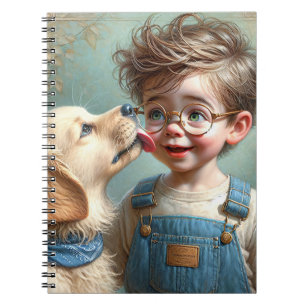 Little Boy with Pet Puppy Anteckningsbok