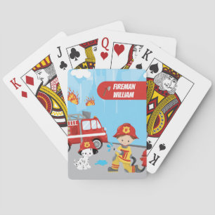 Little Boy's Tecknad Fireman med First Namn Casinokort