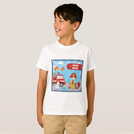 Little Boy's Tecknad Fireman med First Namn T Shirt