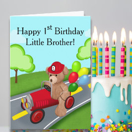 Little Brother 1st Birthday Nalle Firelångtradare Kort