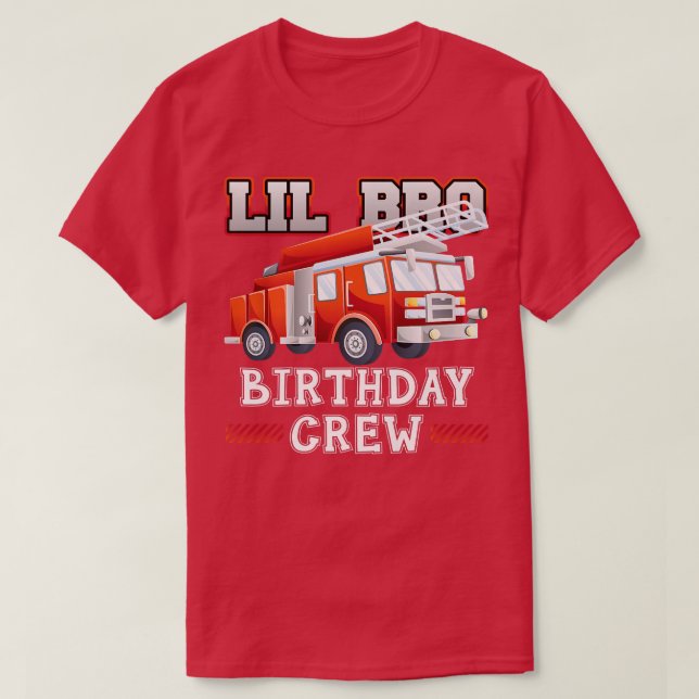 Little Brother Birthday Crew Fire Lastbil Firefigh T Shirt (Design framsida)