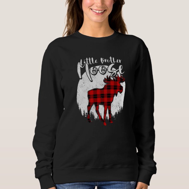 Little Brother Moose Red Plaid Buffalo Matching Fa T Shirt (Framsida)