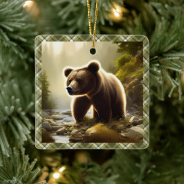 Little Brown Bear Wildlife Porträtt Personlig Julgransprydnad Keramik