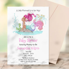 Little Brown Sjöjungfru Watercolor Baby Shower Inbjudningar