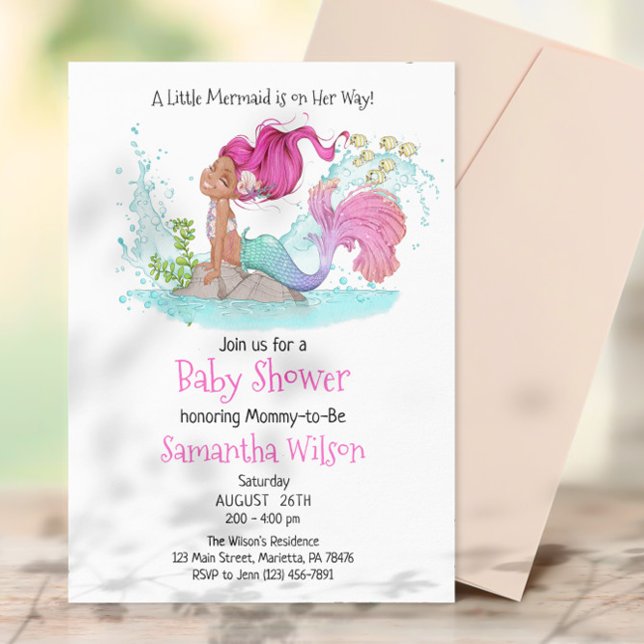 Little Brown Sjöjungfru Watercolor Baby Shower Inbjudningar (Skapare uppladdad)