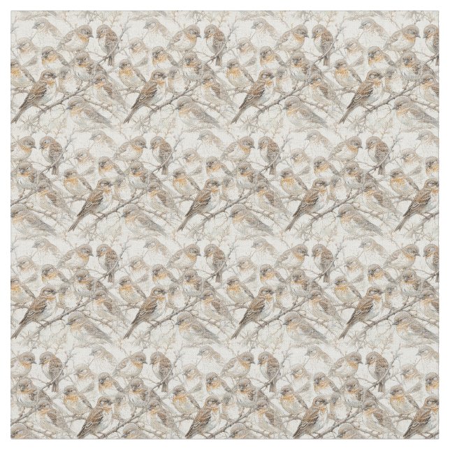 Little Brown Sparrow Bird Collage Tyg (Närbild)