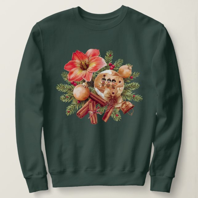 Little Brownies Gingerbread with Red Amaryllis T Shirt (Design framsida)