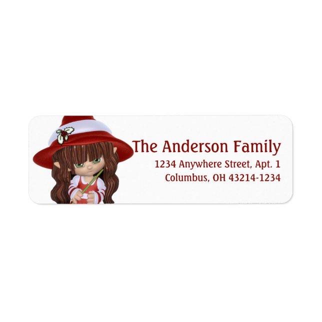Little Brunette Jul Witch Returadress Etikett (Framsidan)