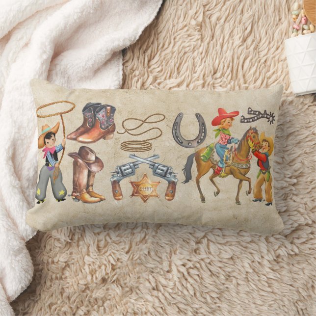Little Buckaroo Cowboy Add Boy's Namn 2 Sides Lumbarkudde (Filt)