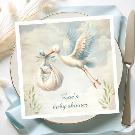 Little Bundle Blue Vintage Stork Baby Shower Pappersservett