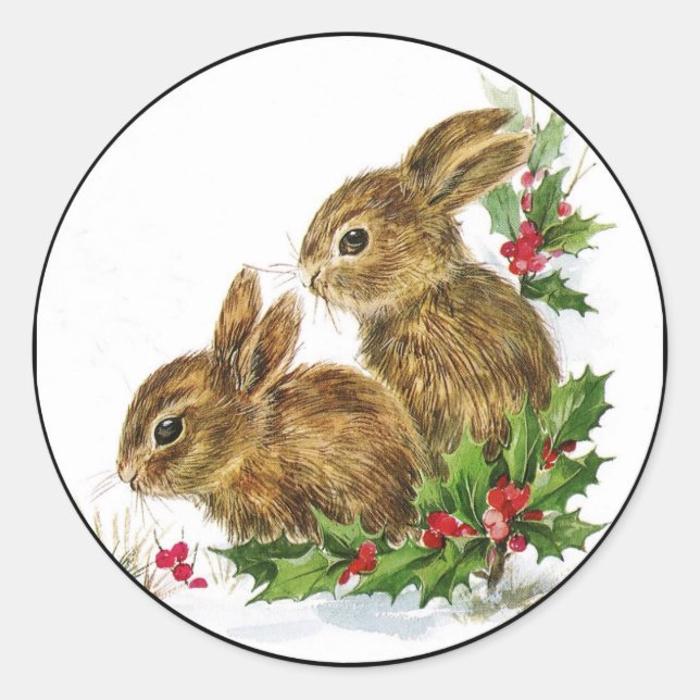 Little Bunnies-jul Runt Klistermärke (Framsida)