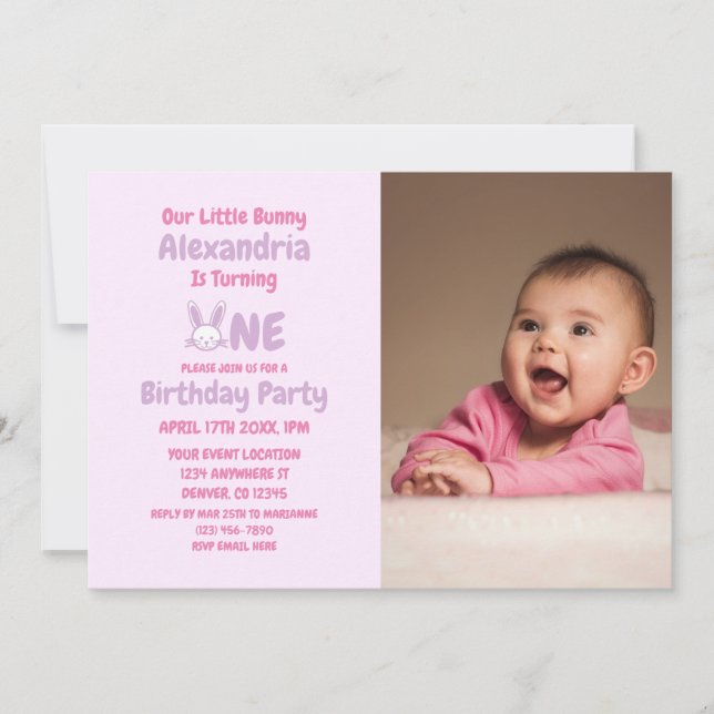 Little Bunny 1st Birthday Inbjudningar (Framsida)