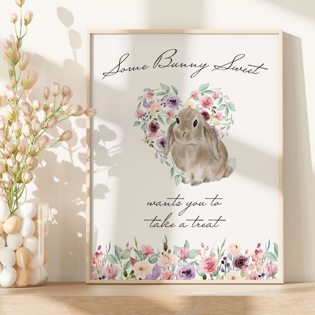 Little Bunny Baby Shower Favor Bord Poster (Floral Rabbit Favor Table Sign from my Little Bunny & Little Lamb Baby Shower collection)