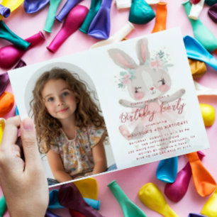 Little Bunny Ballerina Anpassningsbar Photo Rosa B Inbjudningar