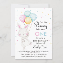 Little Bunny Balloons Birthday Invitation Inbjudningar