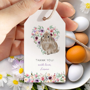 Little Bunny Blommigt Kärlek Heart Tack Presentetikett