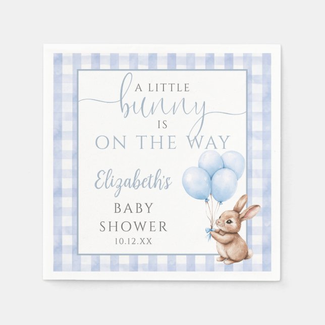 Little Bunny Blue Balloons Boy Shower Pappersservett (Framsidan)