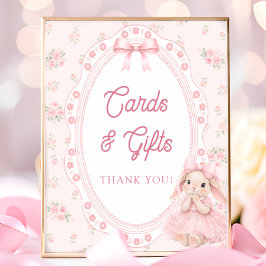 Little Bunny Bow Baby Shower Cards and Gifts Poster