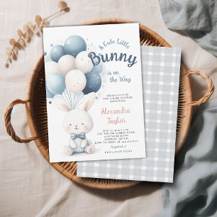Little Bunny Bow Tie Balloons Navy Pojke Shower Inbjudningar