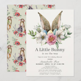 Little Bunny Ear Blommigt Grönt Baby Shower Inbjudningar