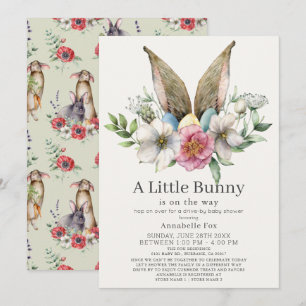 Little Bunny Ear Blommigt Grönt Drive by Baby Show Inbjudningar