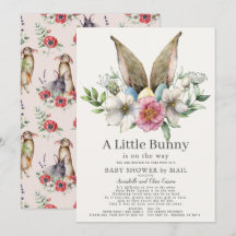 Little Bunny Ear Blommigt Rosa Baby Shower by Mail