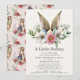 Little Bunny Ear Blommigt Rosa Baby Shower by Mail Inbjudningar