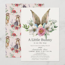 Little Bunny Ear Blommigt Rosa Baby Shower