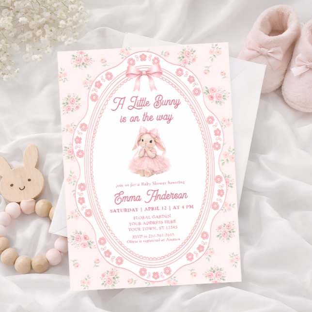 Little Bunny Floral Girl Baby Shower Invitation Inbjudningar (Skapare uppladdad)