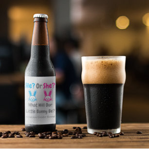 Little Bunny Gender Reveal Ölflaska Etikett