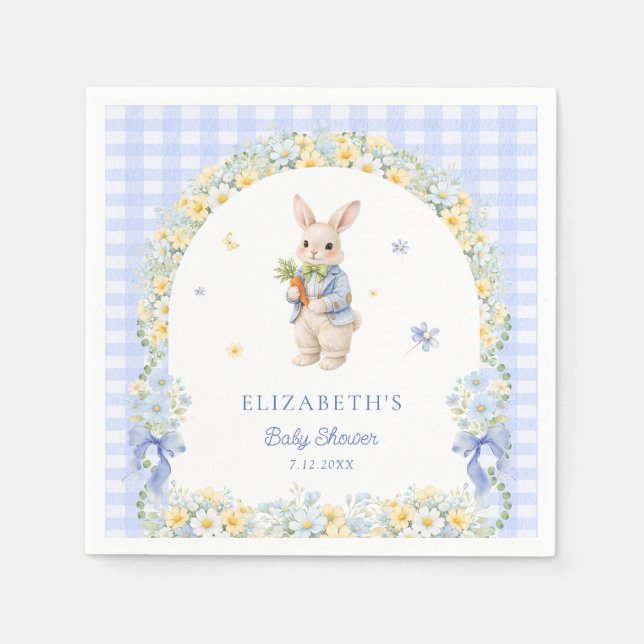 Little Bunny Gingham Boy Baby Shower Pappersservett (Framsidan)