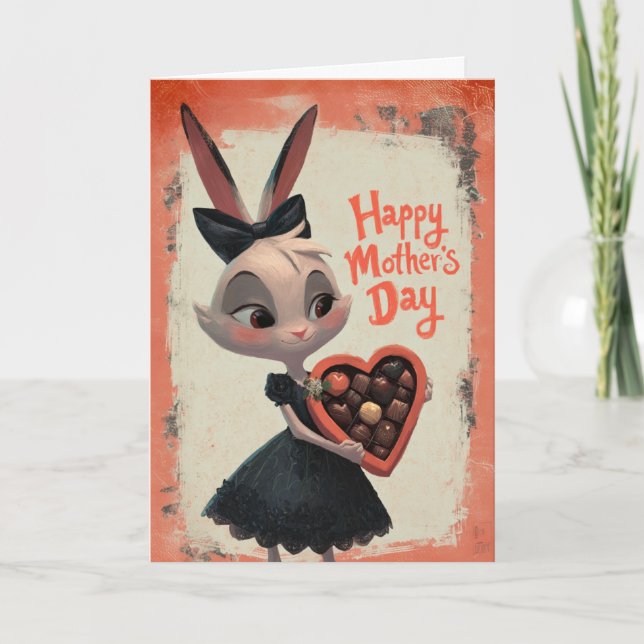 Little Bunny Giving Mother's Day Chocolates Kort (Framsida)