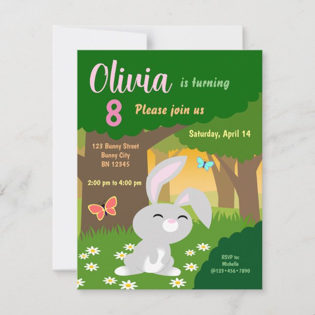 Little Bunny i Skogen Birthday-inbjudan Inbjudningar (Framsida)