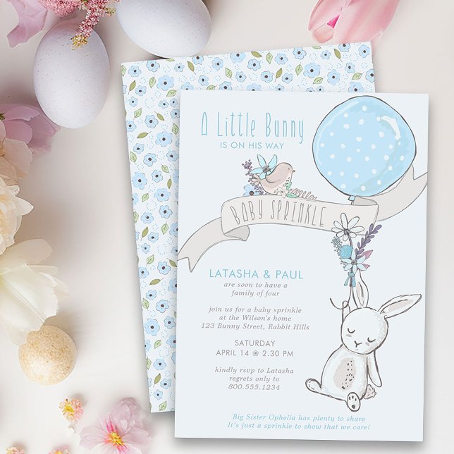 Little Bunny med Balloon Cute Boy Baby Sprinkle Inbjudningar (Boy Baby Sprinkle Invitation from my Little Bunny & Balloon Baby Shower collection)