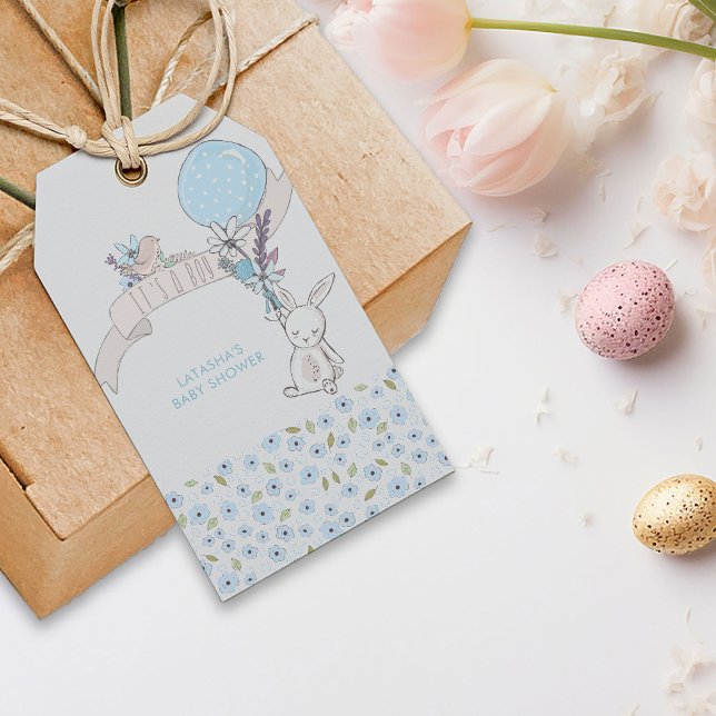 Little Bunny och Balloon sin Märkre Boy Boy Gift Presentetikett (It's a Boy Blue Tags from my Little Bunny & Balloon Baby Shower collection)